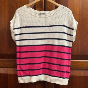 Tommy Bahama Women’s Blue Pink White Striped Sleeveless Knit Vest Sweater Sz XS